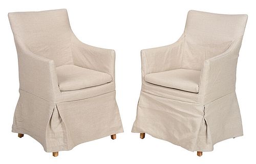 Pair Contemporary Upholstered Armchairs