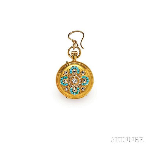 Antique 18kt Gold, Turquoise, and Diamond Hunting Case Pocket Watch