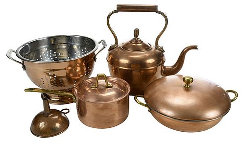 17 Pieces of Copper Cookware, Various Makers