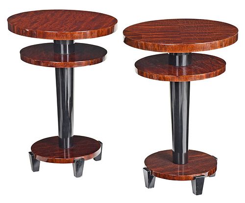 Pair Art Deco Style Ebonized Circular Side Tables