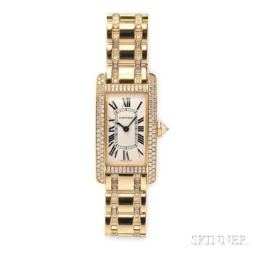 Lady's 18kt Gold and Diamond "Tank Americaine" Wristwatch, Cartier