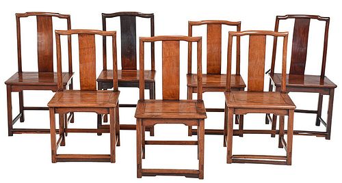 Assembled Set of Seven Chinese Hardwood Chairs