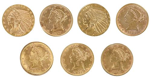 Seven $5 Gold Coins