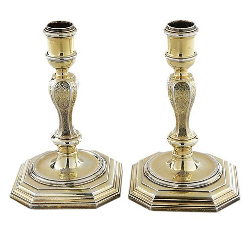 Pair of George I English Silver Candlesticks
