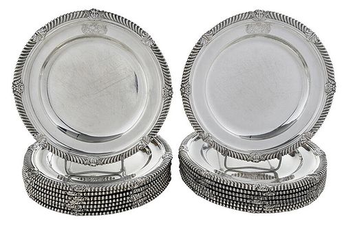 Set of 16 English Silver Plates, Robert Garrard