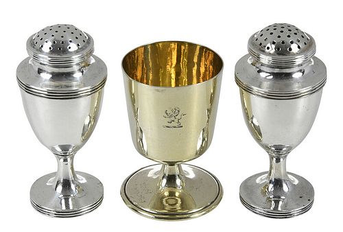 Pair English Silver Casters & Gilt Goblet