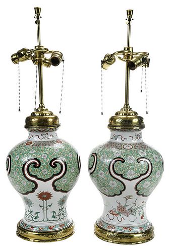 Pair Chinese Famille Verte Jars Mounted as Lamps
