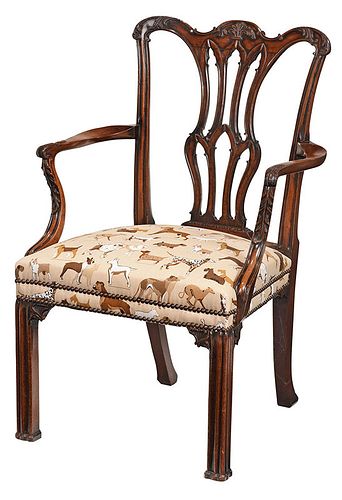 Fine Chippendale Carved Mahogany Open Armchair