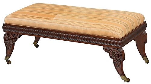 Regency Carved Mahogany Upholstered Bench