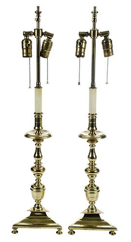 Pair of Tall Brass Candlestick Lamps