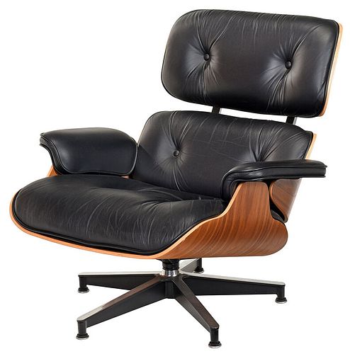 Walnut Veneered Black Leather Eames Chair