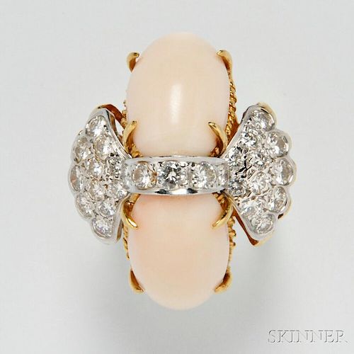 18kt Gold, Coral, and Diamond Ring