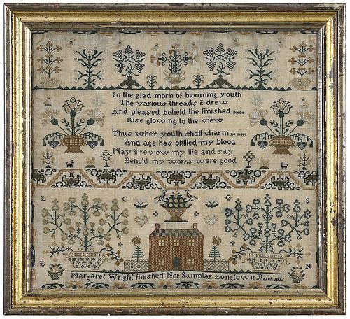 1837 Signed House and Verse Sampler