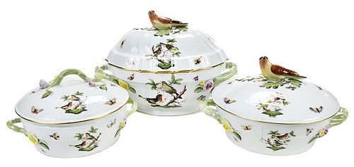 Three Herend Rothschild Bird Covered Dishes