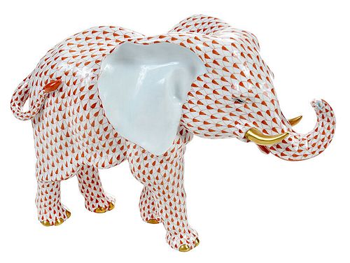 A Large Herend Red Fishnet Elephant