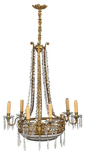 Louis XVI Style Cut Crystal Six Light Chandelier