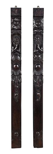 Pair Gothic Style Carved Oak Figural Panels