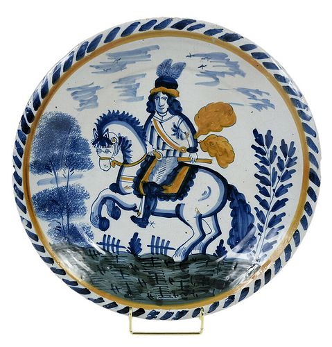 English Delft "Royalist" Equestrian Charger