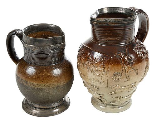 Two Silver Mounted Salt Glazed Stoneware Vessels
