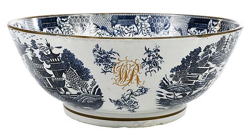 A British Transfer Decorated Pearlware Punch Bowl