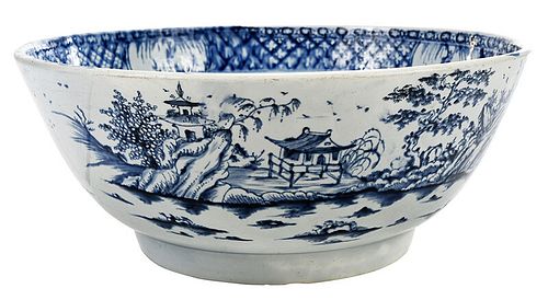 An English Blue and White Pearlware Punchbowl