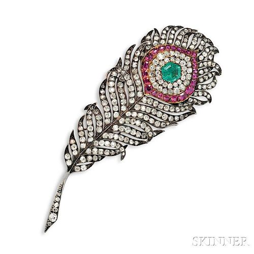 Fine Antique Peacock Feather Brooch