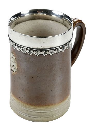 A Rare Fulham Salt Glazed Silver Mounted Mug