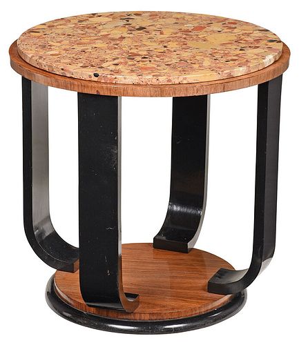 Art Deco Marble Top Walnut Side Table