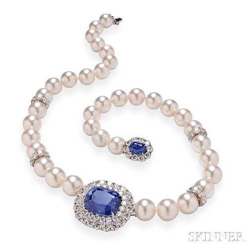 Fine Sapphire, South Sea Pearl, and Diamond Necklace, Cartier