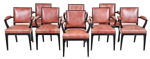 Set Eight Art Deco Style Ebonized Dining Chairs
