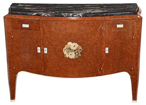 Fine Art Deco Marquetry Inlaid Marble Top Cabinet