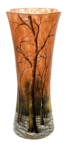 Daum Nancy Winter Landscape Art Glass Vase