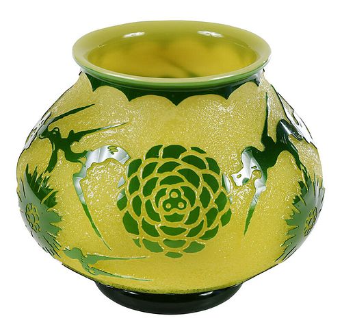 Steuben Jade Green Acid Cut Back Art Glass Vase
