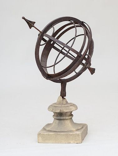 WROUGHT IRON AND COMPOSITION ARMILLARY SPHERE