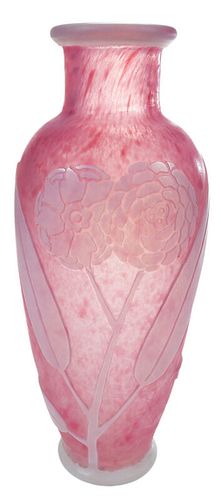 Steuben Acid Cut Back Rosaline Art Glass Vase