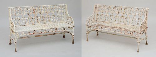 PAIR OF WHITE PAINTED CAST-IRON GARDEN SETTEES