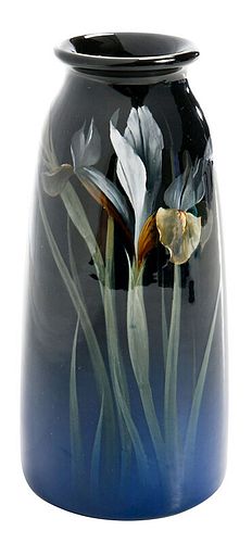 Carl Schmidt Rookwood Blue Vase With Irises 