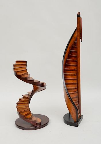 TWO WOODEN SPIRAL STAIRCASE MODELS