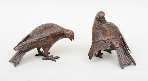 PAIR OF PATINATED METAL MODEL OF DOVES