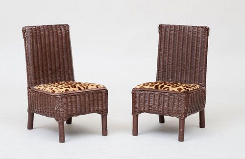 PAIR OF MINIATURE BROWN PAINTED WICKER SIDE CHAIRS