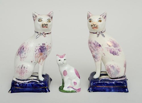 PAIR OF STAFFORDSHIRE PINK LUSTREWARE KITTY CATS
