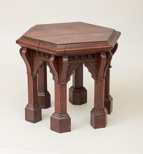VICTORIAN STAINED OAK HEXAGONAL-SHAPED CENTER TABLE