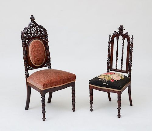 NEO-GOTHIC CARVED MAHOGANY SIDE CHAIR, ATTRIBUTED TO MEEKS