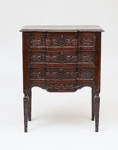 LOUIS XVI STYLE STAINED AND CARVED OAK BEDSIDE TABLE