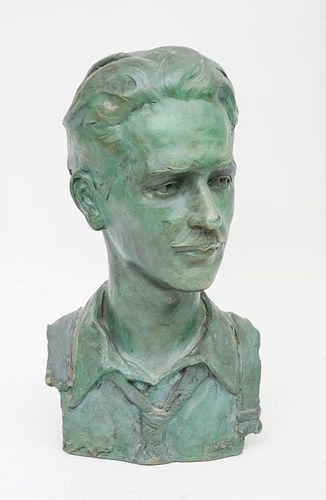 P. WINTERS, GREEN PAINTED METAL BUST OF A MAN