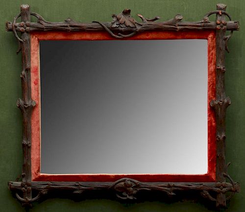 PAIR OF VICTORIAN CARVED WOOD AND TWIG-FORMED MIRRORS