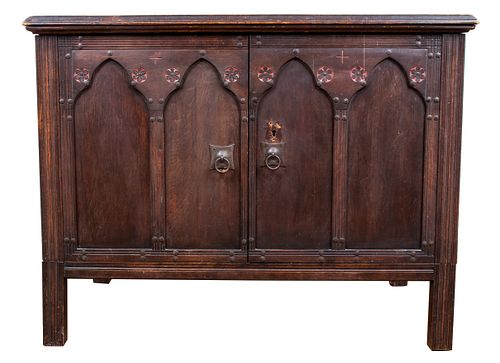 Aesthetic Movement Carved Oak Credenza / Cabinet