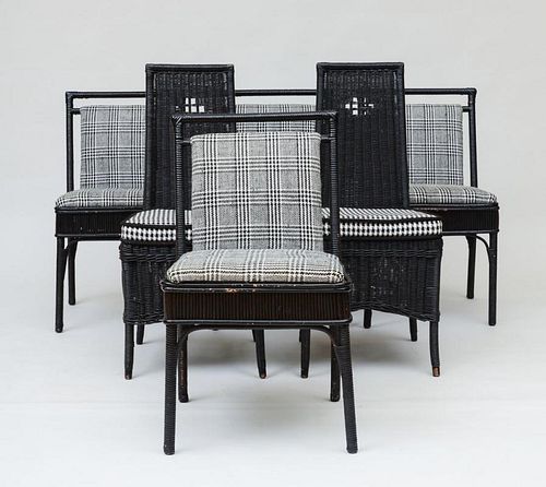 SET OF FOUR BLACK PAINTED WICKER SIDE CHAIRS