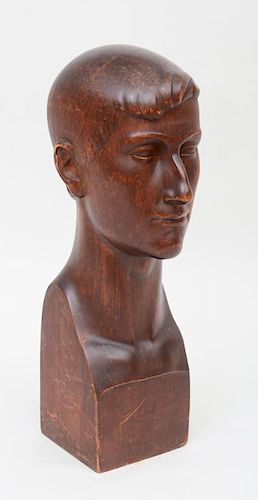 HANS HUGGLER-WYSS (1877-1944), STAINED WOOD BUST OF A MAN