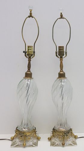 A Pair Of Gilt Metal Mounted Swirl Glass